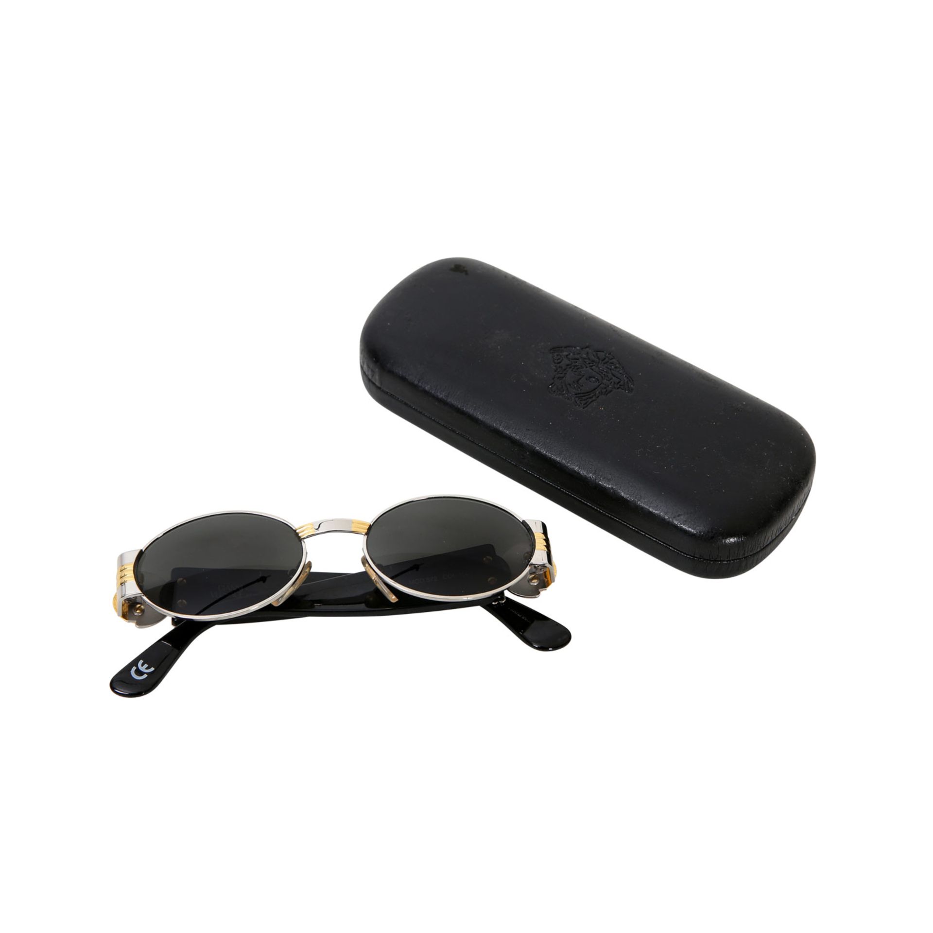 GIANNI VERSACE VINTAGE Sonnenbrille "MOD.S72". Gestell in Tricolor Gold/Silber/Schwarz. Schmale - Bild 5 aus 5