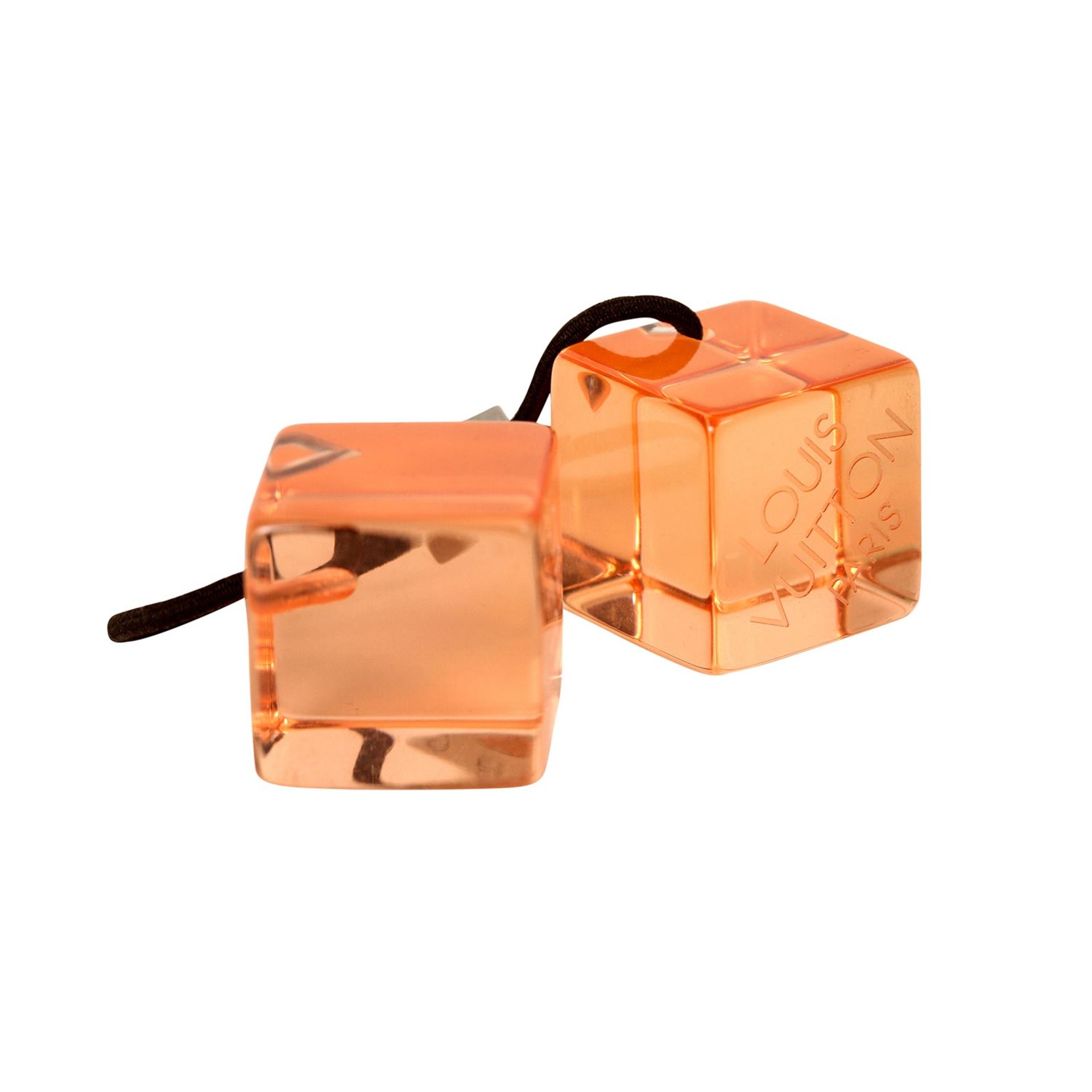 LOUIS VUITTON Haargummi "CUBES". Zwei transparente Würfel in Orange, Designerlogo-Detail, - Bild 2 aus 3