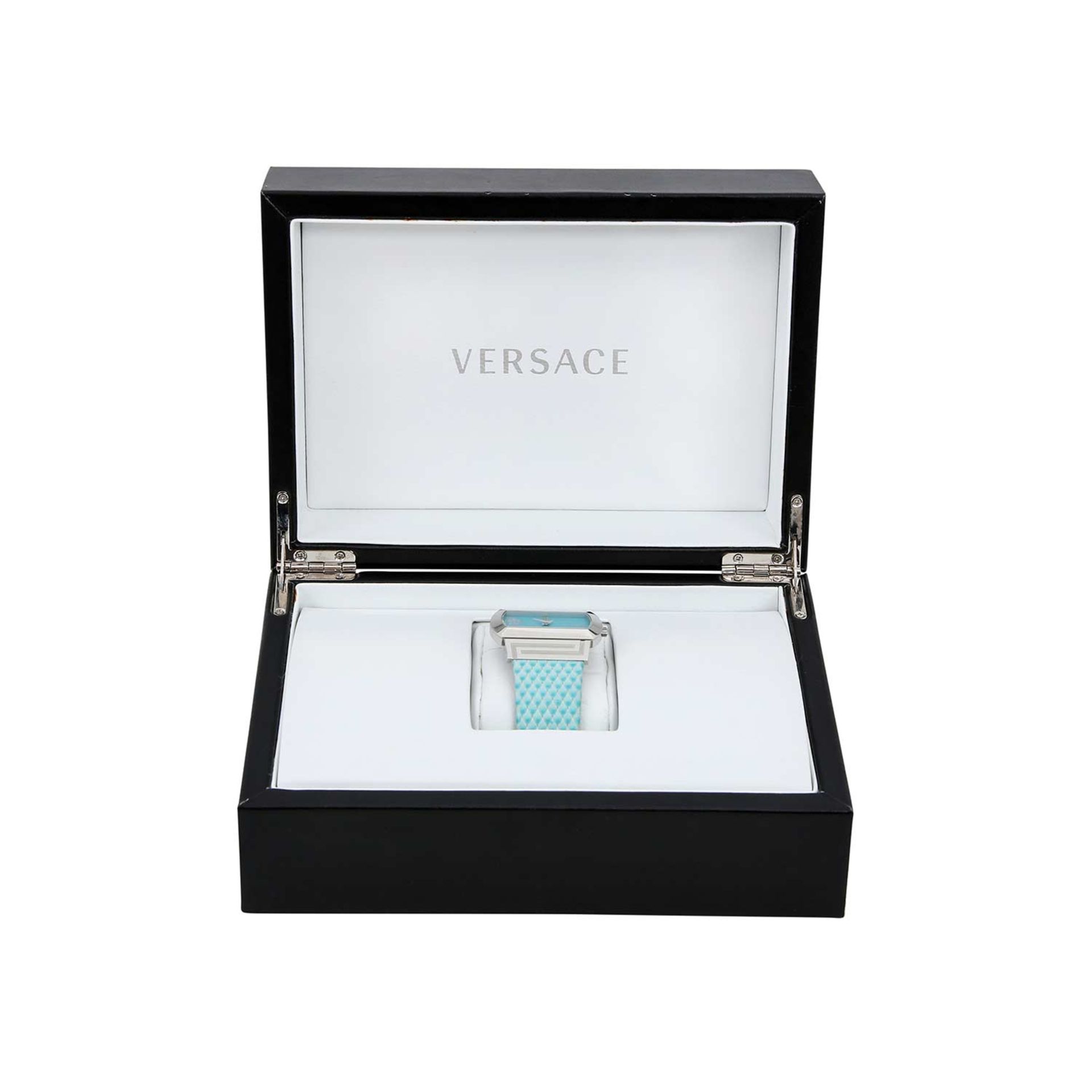 VERSACE Armbanduhr "UNICA". Türkisfarbenes, längliches Modell mit silbefarbenen Details. Armband - Bild 2 aus 6