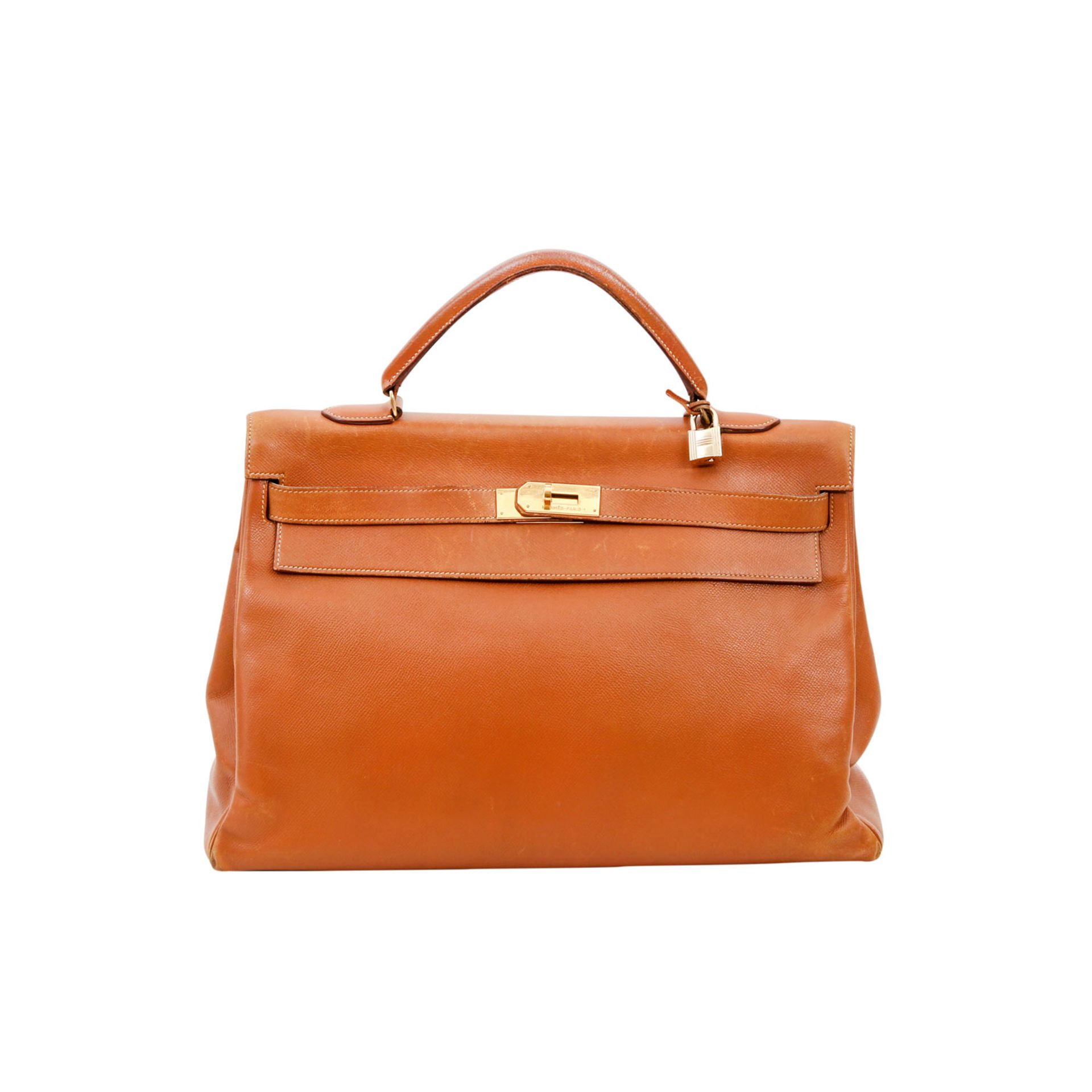 HERMÈS Henkeltasche "KELLY 40", Koll. 1990. Cognacfarbenes Epsomleder, goldfarbene Hardware, Schloss