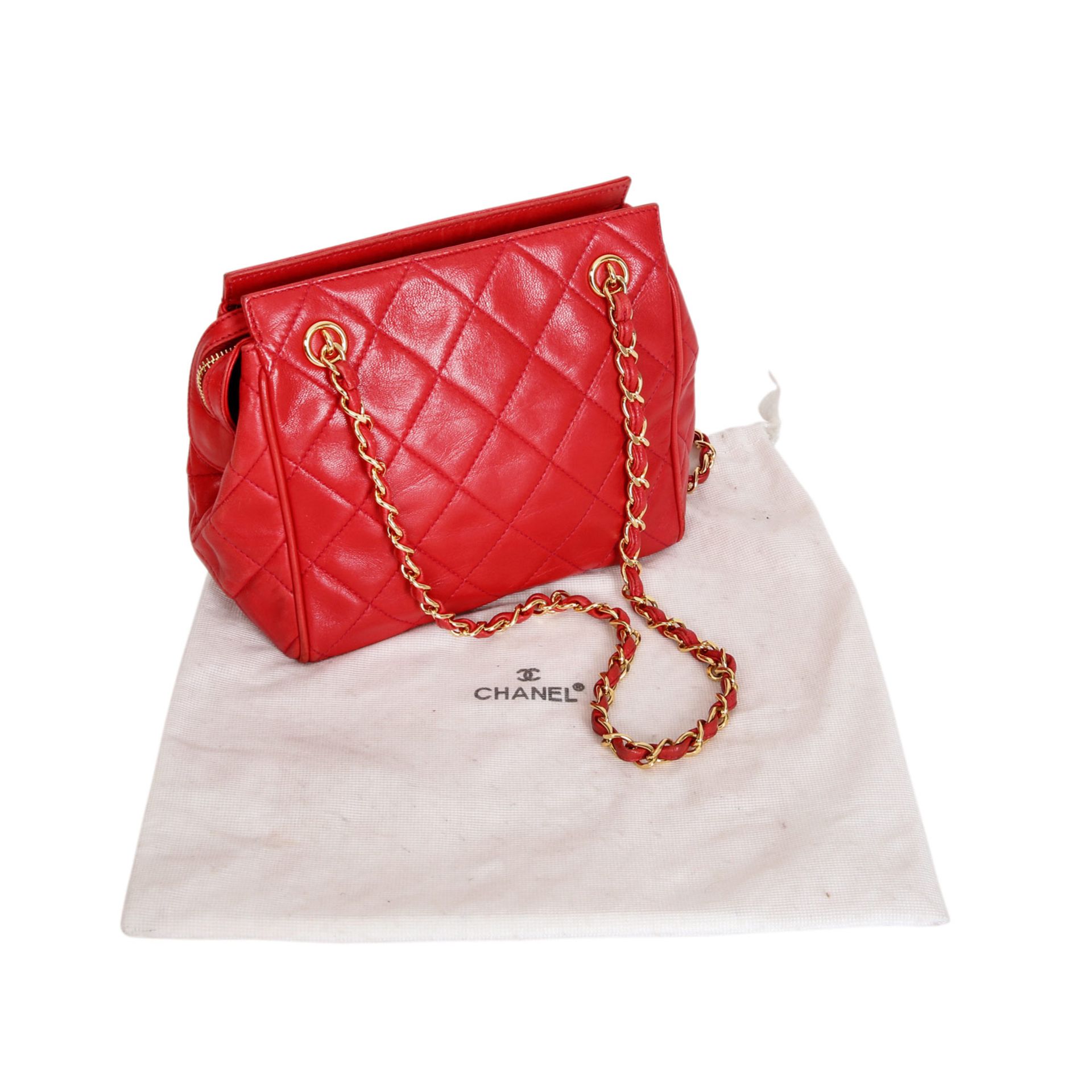 CHANEL VINTAGE Schultertasche, Koll. 1994/96. Nappaleder in Rot, goldfarbene Hardware, - Bild 6 aus 6