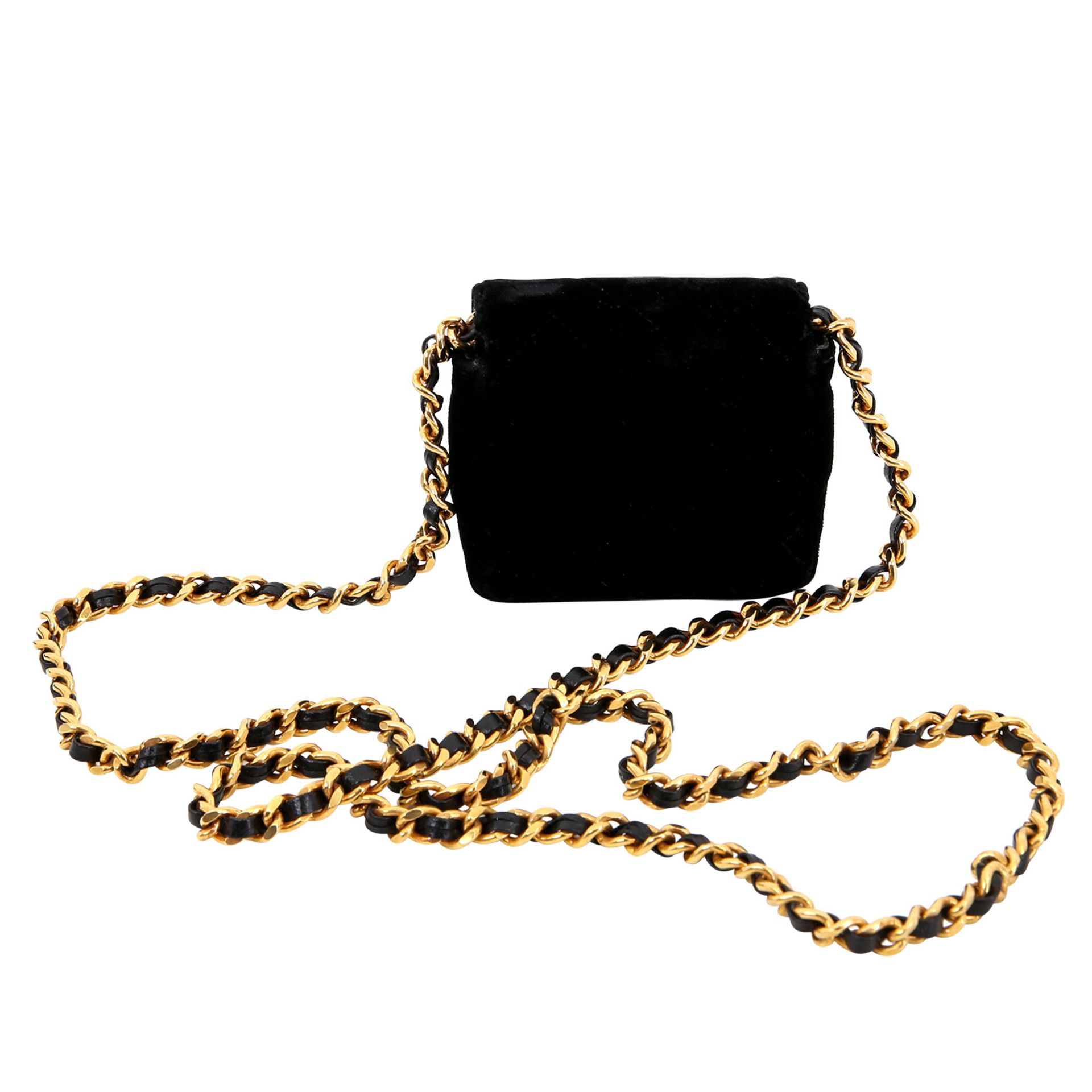 CHANEL VINTAGE Umhängetasche "MINI FLAP BAG", Koll. 1989 bis 1991. Schwarzes Samt, Rautensteppung, - Bild 4 aus 6