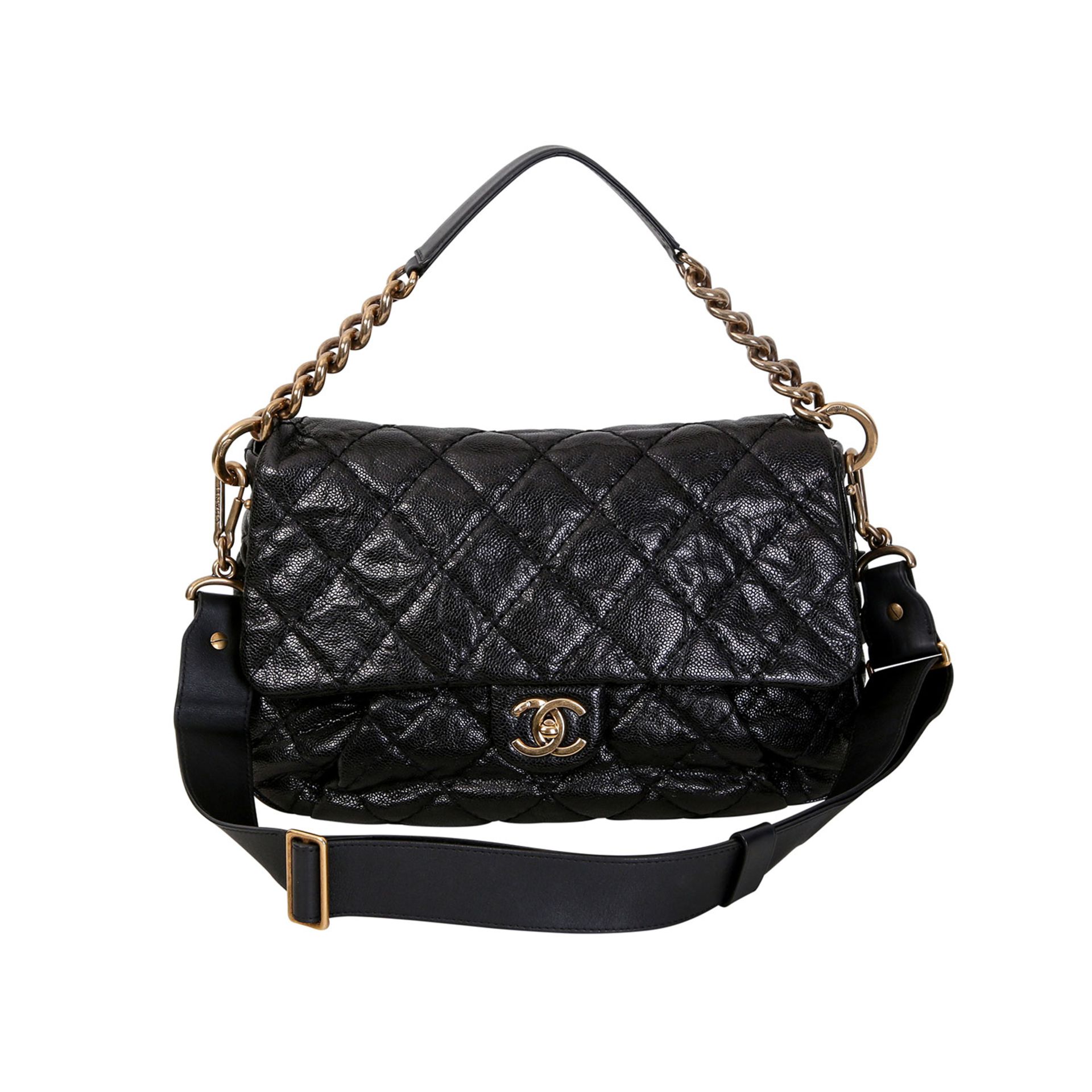 CHANEL Messenger Bag, Koll. 2013/14. NP. ca.: 2.900,-€. In Rauten gestepptes Kaviarleder in Schwarz,