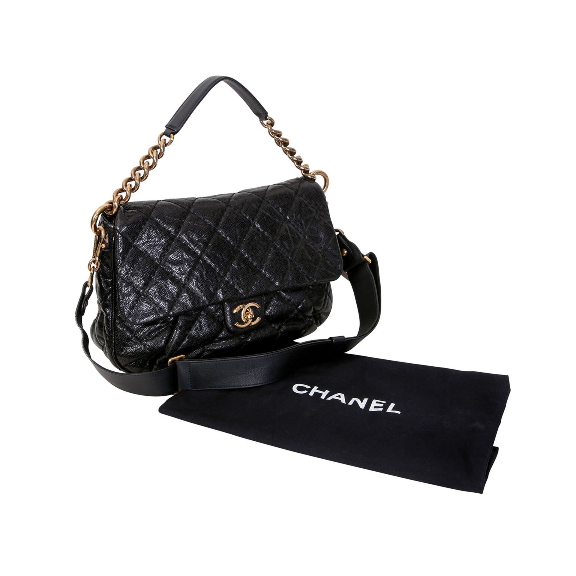 CHANEL Messenger Bag, Koll. 2013/14. NP. ca.: 2.900,-€. In Rauten gestepptes Kaviarleder in Schwarz, - Bild 6 aus 7