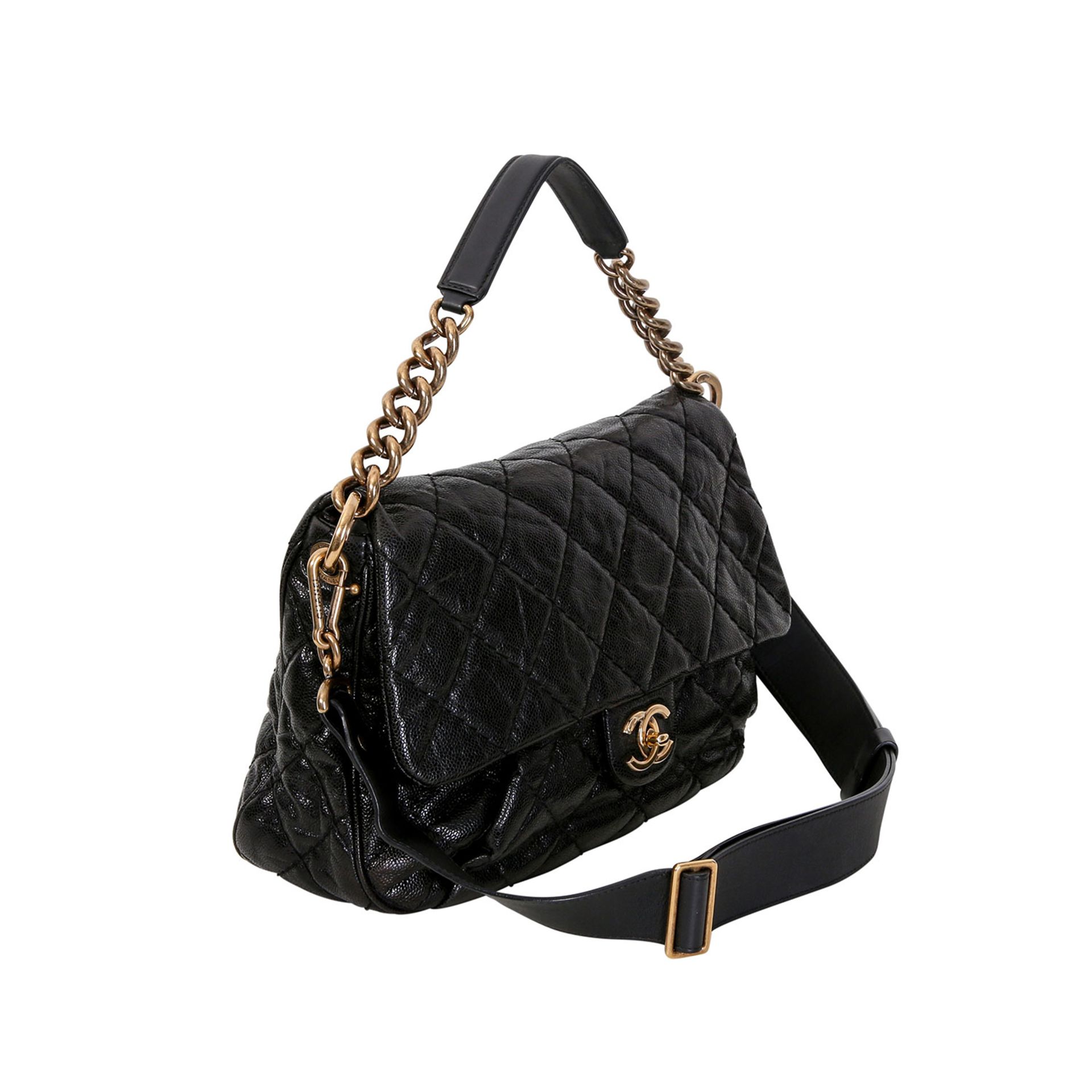 CHANEL Messenger Bag, Koll. 2013/14. NP. ca.: 2.900,-€. In Rauten gestepptes Kaviarleder in Schwarz, - Bild 2 aus 7