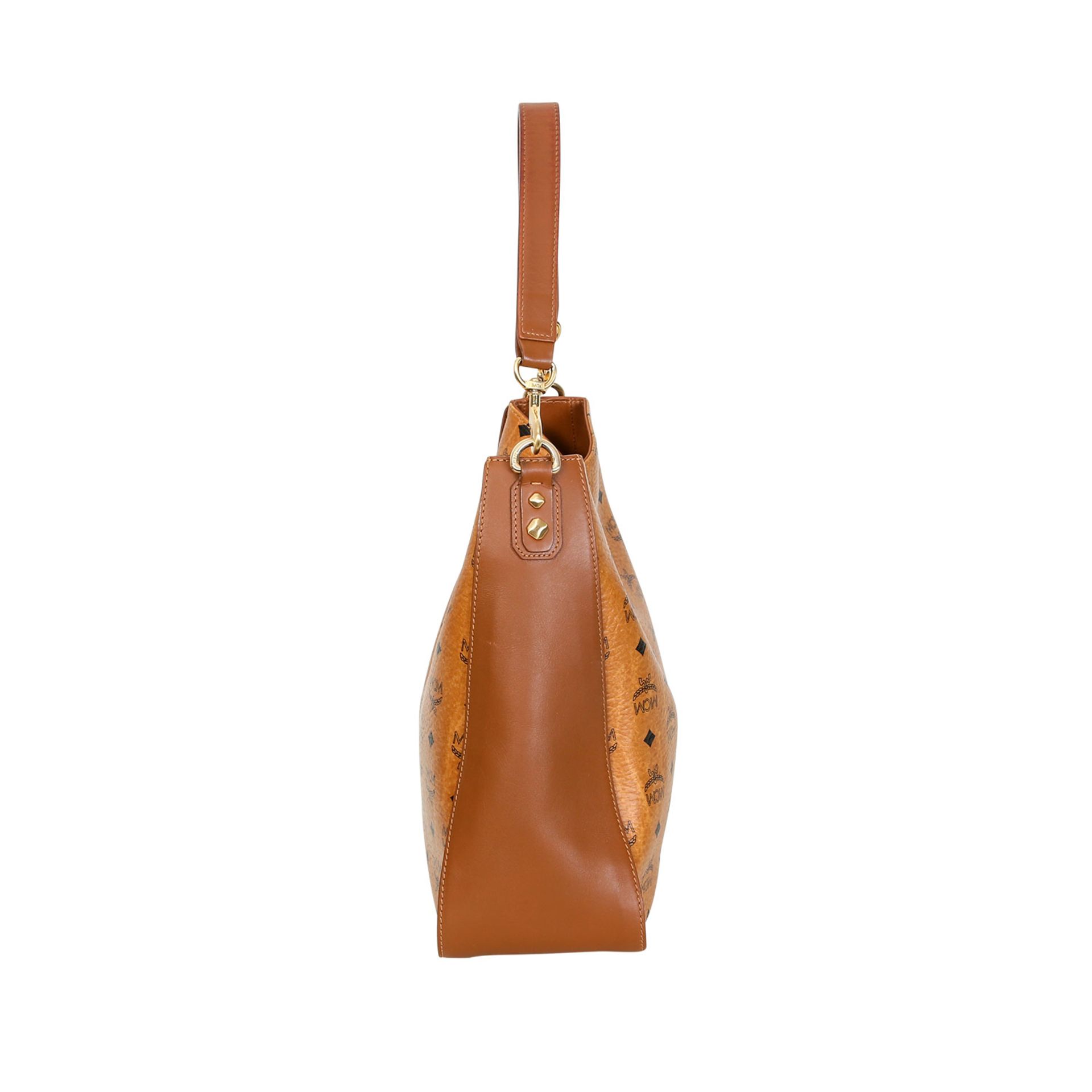 MCM Hobo-bag. Beutelform mit Heritage-Design auf cognacfarbenem Grund und rehbraunen - Bild 3 aus 7