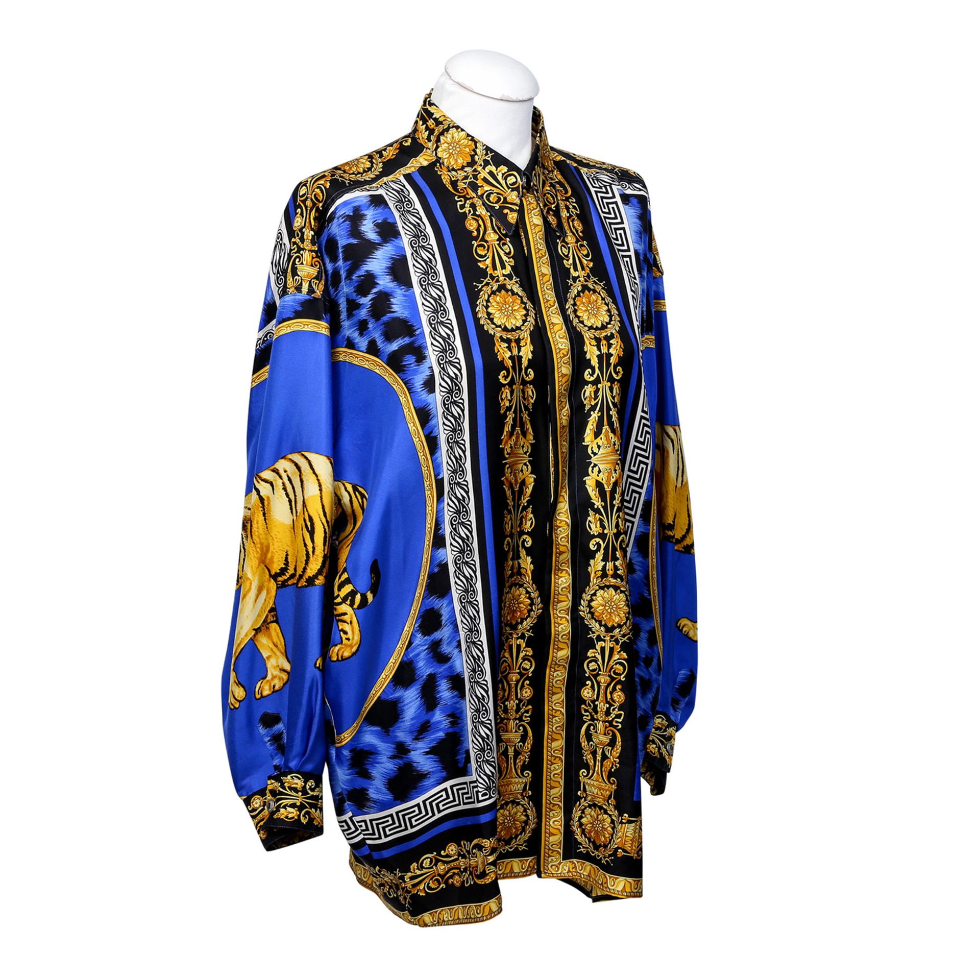 VERSACE CLASSIC V2 VINTAGE Seidenhemd, Gr. L. Blauer Grund mit dekorativen Details in Gold-/ und - Bild 2 aus 4
