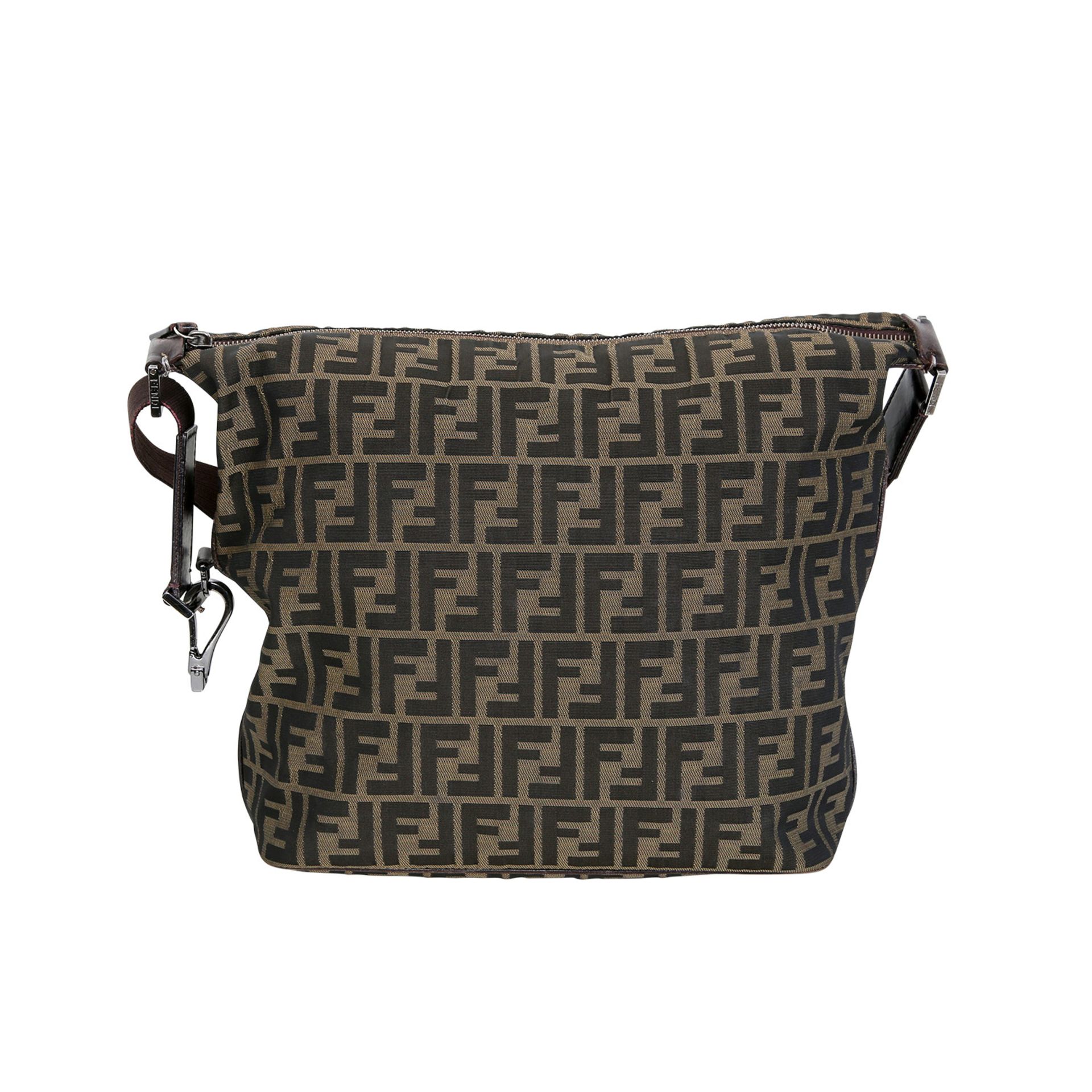 FENDI Schultertasche. NP. ca.: 700,-€. Textil mit klassischem Zucca-Design in Grüntönen, - Bild 4 aus 7