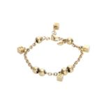 FENDI Modeschmuck-Armband.Goldfarbenes Gleiderarmband mit Perlen und quadratischen Anhänger,