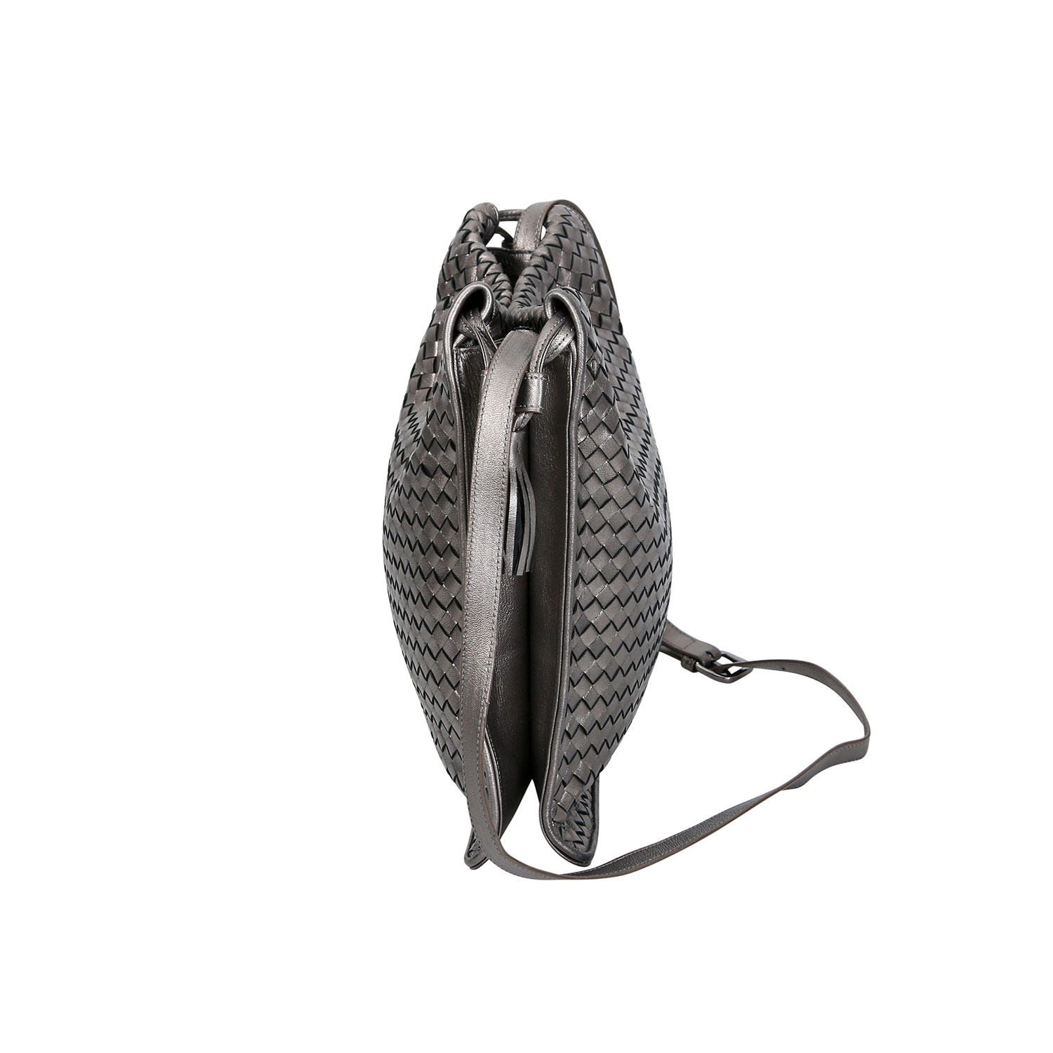 BOTTEGA VENETA Umhängetasche.Silber-Metallicfarbenes Leder im typischen Intrecciato Design, - Image 3 of 6