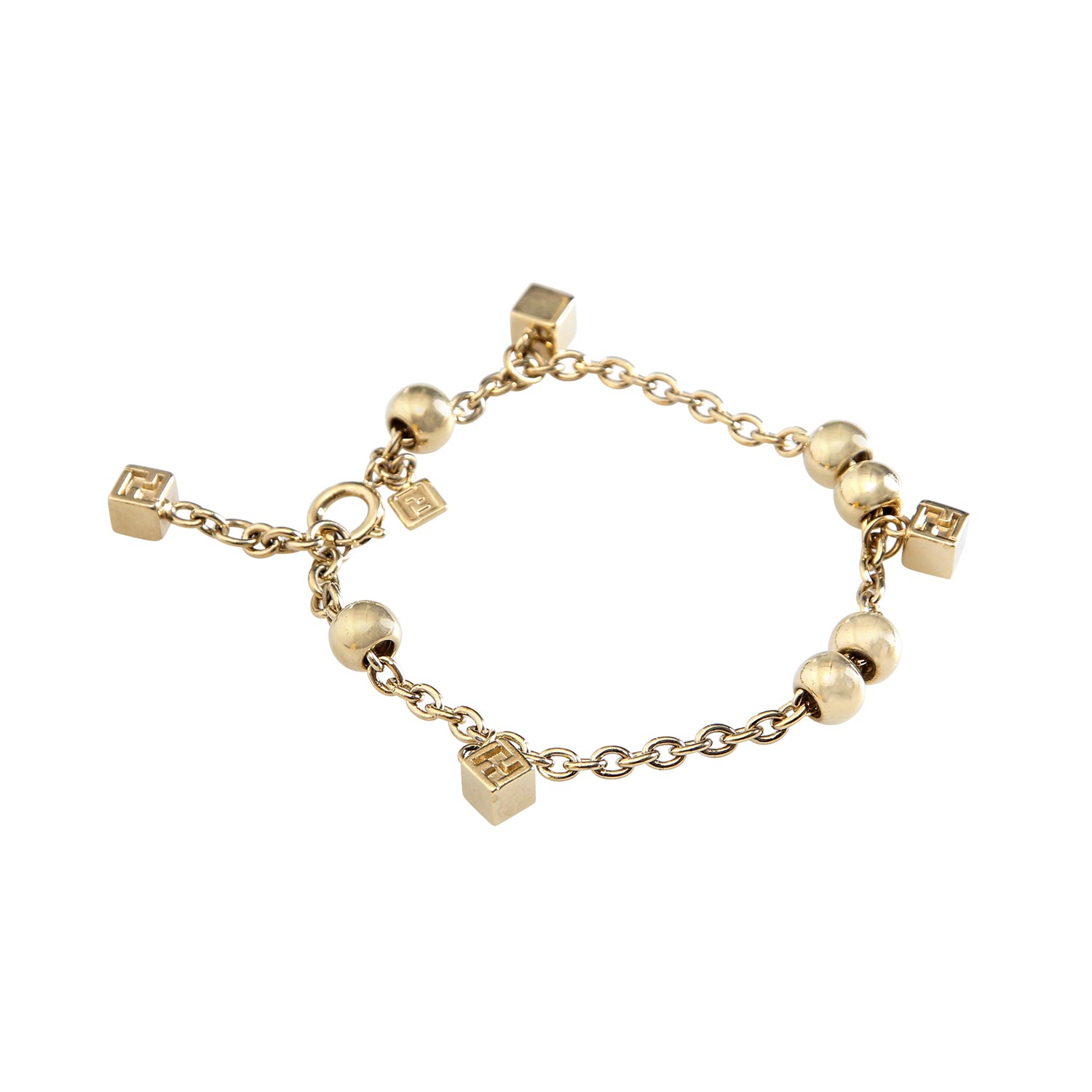 FENDI Modeschmuck-Armband.Goldfarbenes Gleiderarmband mit Perlen und quadratischen Anhänger, - Image 2 of 5