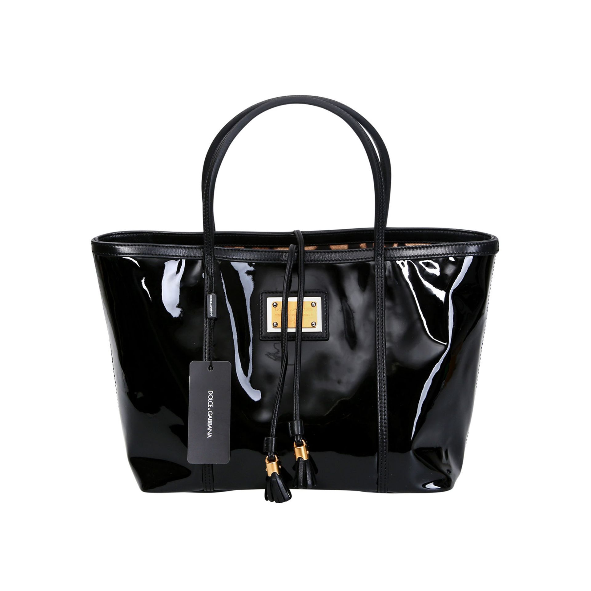 DOLCE & GABBANA Shoppertasche "SHOPPING VERNICE".Schwarzes Lackleder mit Glattleder-Details,