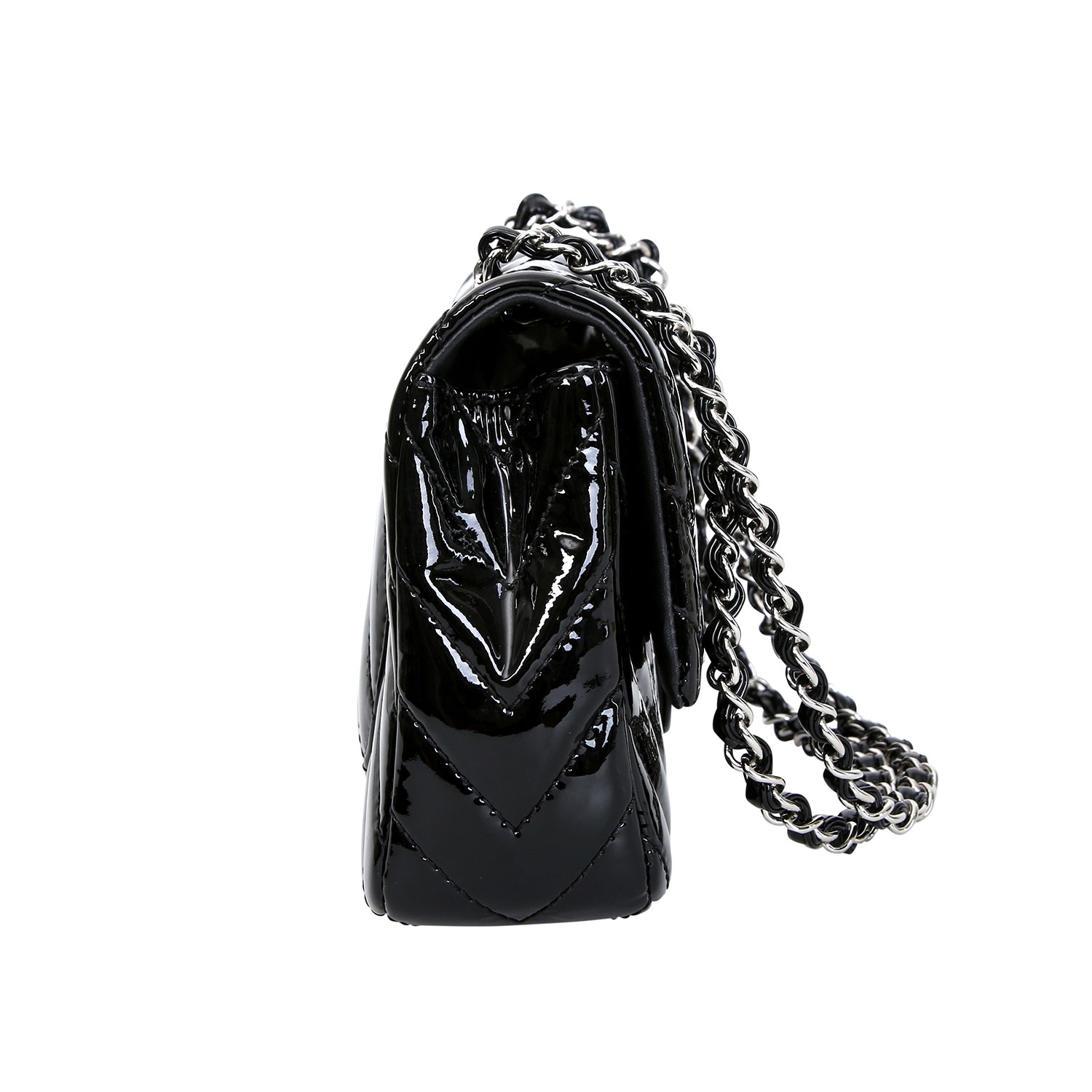 CHANEL Single Flap Bag, Koll. 2009/2010.Schwarzes Lackleder mit Couvert-Steppung, CC-Logo - Image 3 of 6