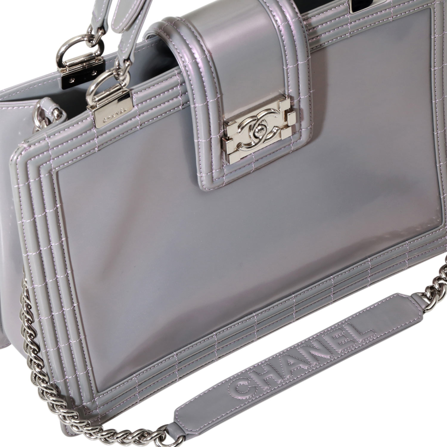 CHANEL Henkeltasche "BOY BAG TOTE", Koll. 2012NP.: 4.500,-€. Lackleder in Grau mit Schimmerefekt, - Image 8 of 9