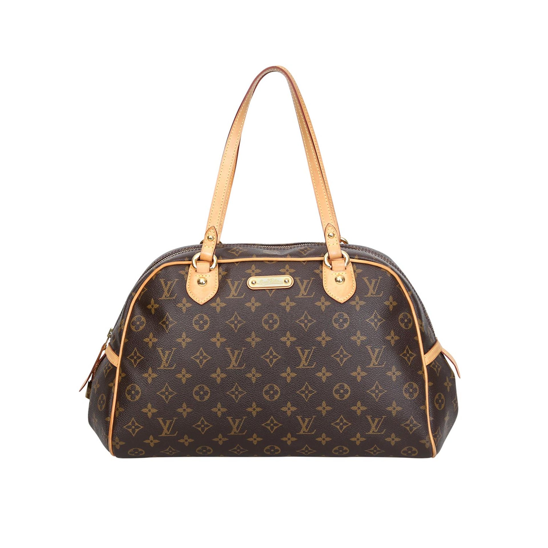 LOUIS VUITTON Schultertasche "MONTOGRUEIL PM".Koll. 2008. Monogram Canvas Serie, Lederdetails und