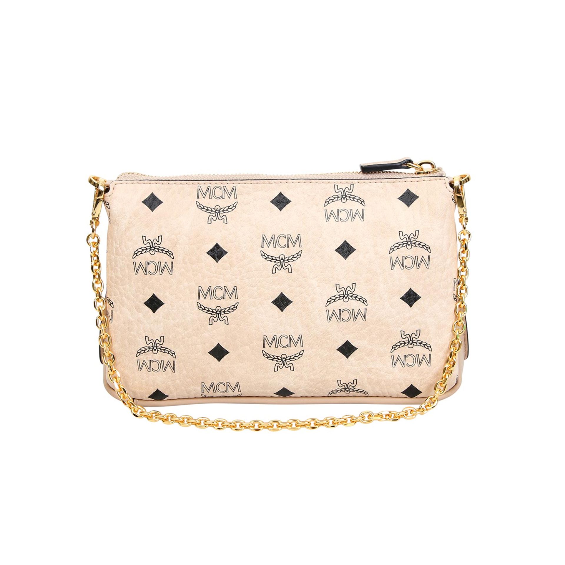 MCM Pochette "MILLIE", akt. NP.: 350,-€.Visetos Canvas Serie in Nude mit schwarzem Logo-Design.