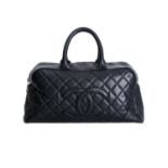 CHANEL Henkeltasche, Koll.: 2003-2004.Caviar-Leder Serie in Schwarz, in Rauten gesteppt mit