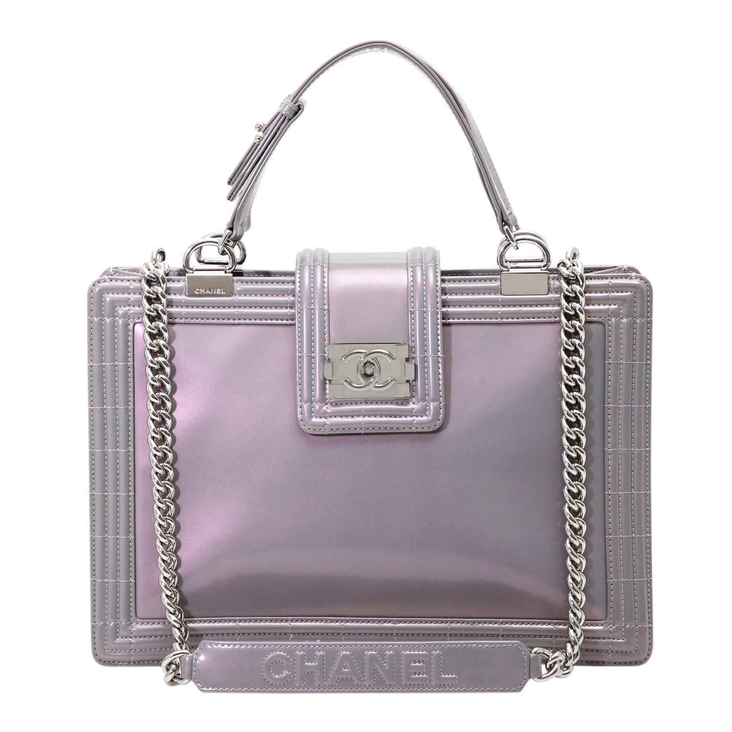 CHANEL Henkeltasche "BOY BAG TOTE", Koll. 2012NP.: 4.500,-€. Lackleder in Grau mit Schimmerefekt, - Image 6 of 9