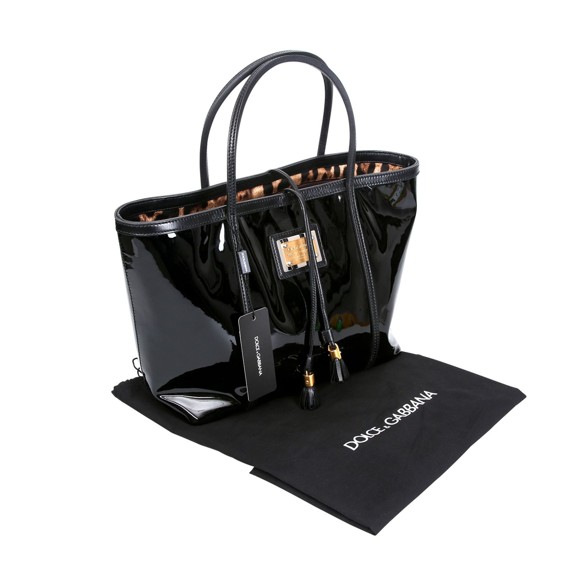 DOLCE & GABBANA Shoppertasche "SHOPPING VERNICE".Schwarzes Lackleder mit Glattleder-Details, - Bild 7 aus 7