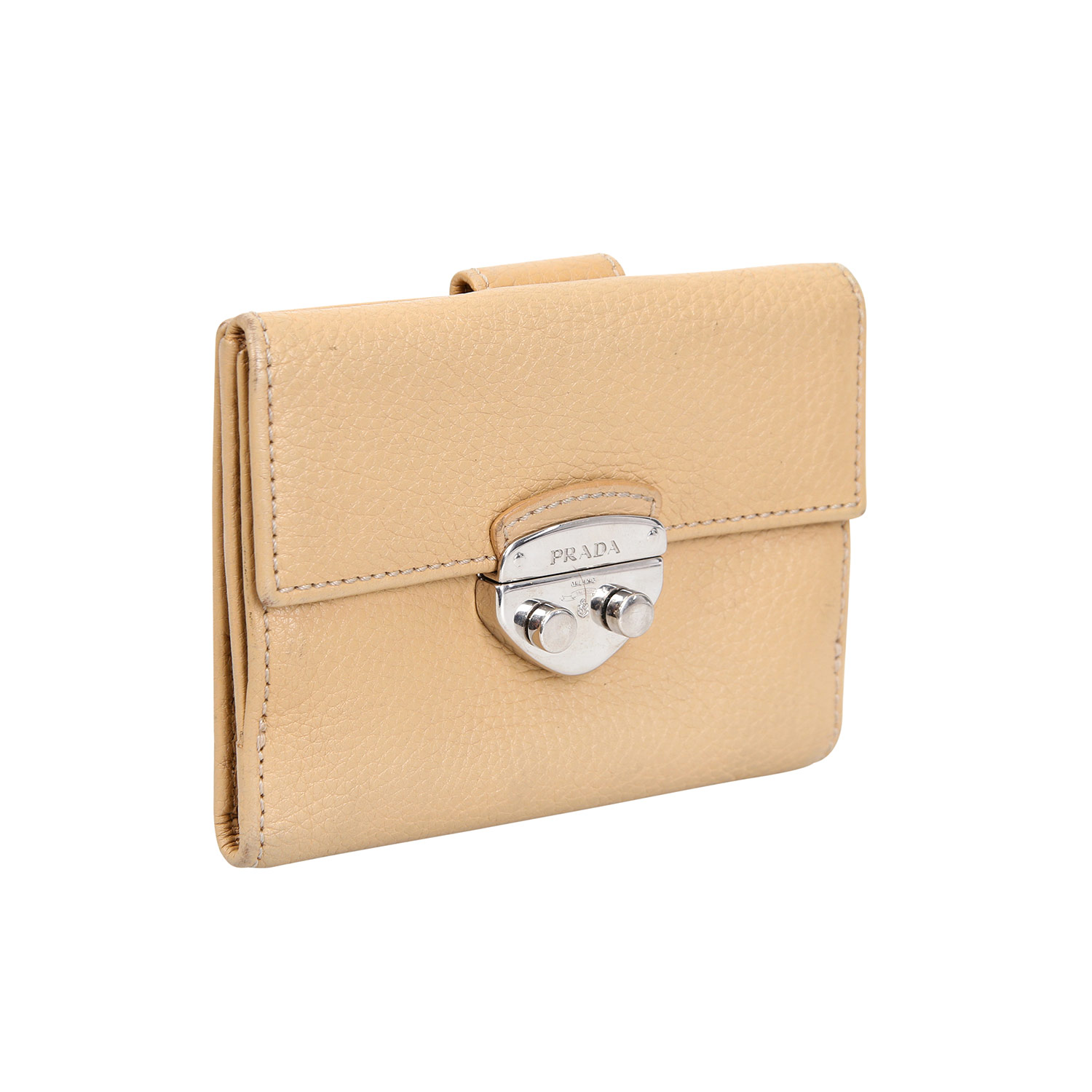 PRADA Portemonnaie.Softes Leder in Beige, silberfarbene Hardware, dekorativer Schnappverschluss - Image 2 of 6