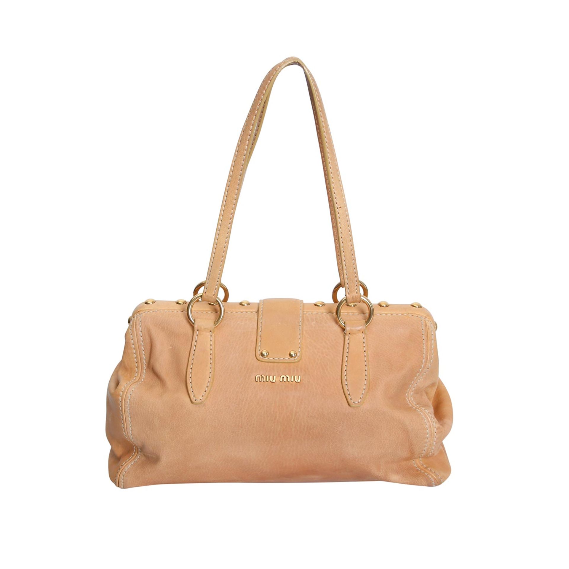 MIU MIU Schultertasche.Camelfarbenes Leder mit Klappverschluss, goldfarbene Hardware, Klick- - Bild 4 aus 6