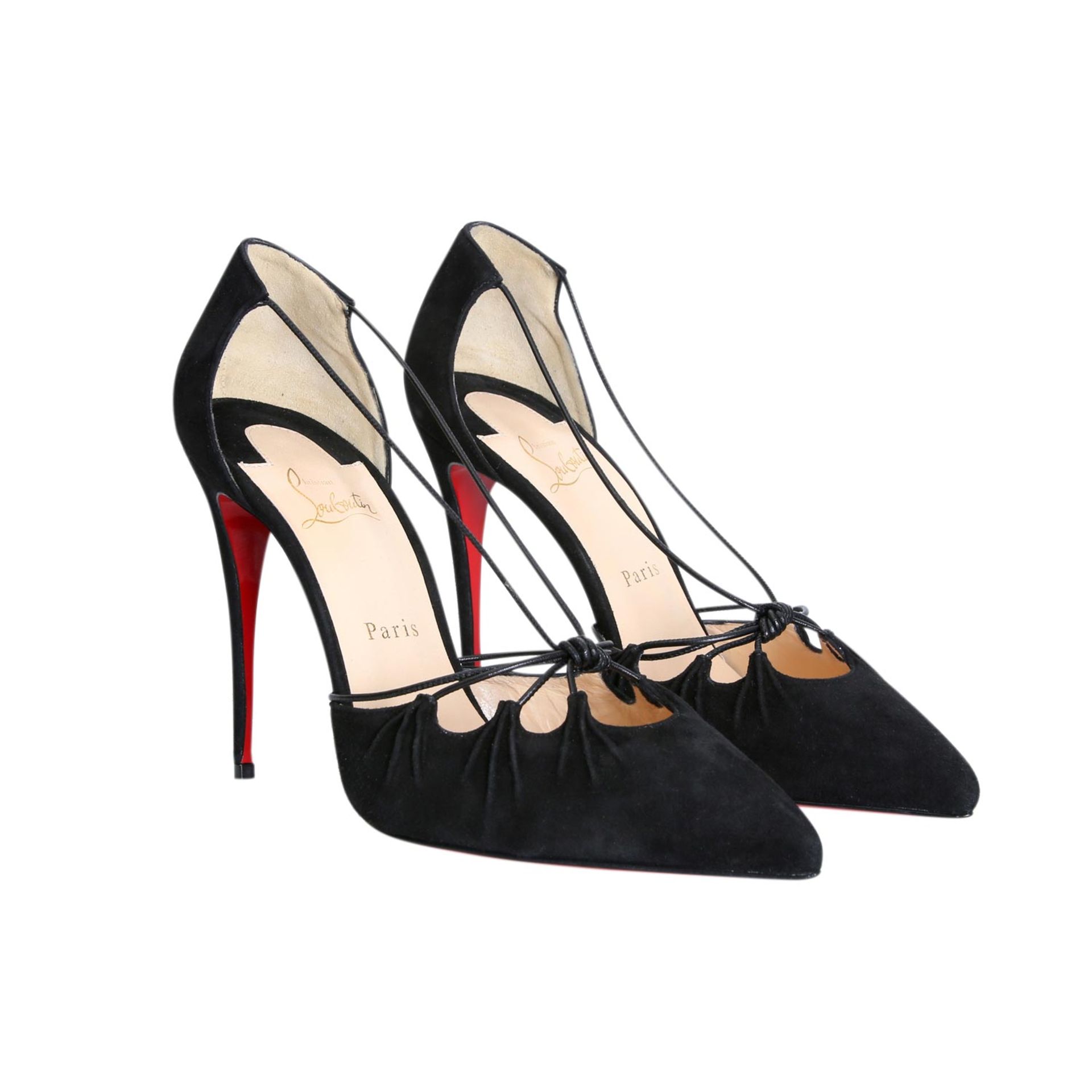 CHRISTIAN LOUBOUTIN Pumps, Gr. 41.NP. ca.: 575,-€. Wildleder in Schwarz, dekorative Schnürung, - Bild 2 aus 5