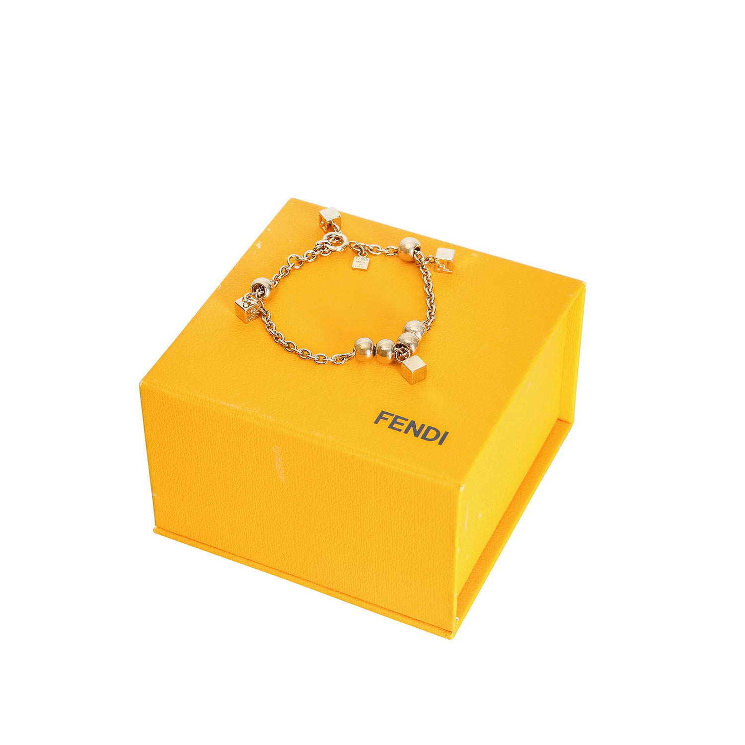 FENDI Modeschmuck-Armband.Goldfarbenes Gleiderarmband mit Perlen und quadratischen Anhänger, - Image 5 of 5