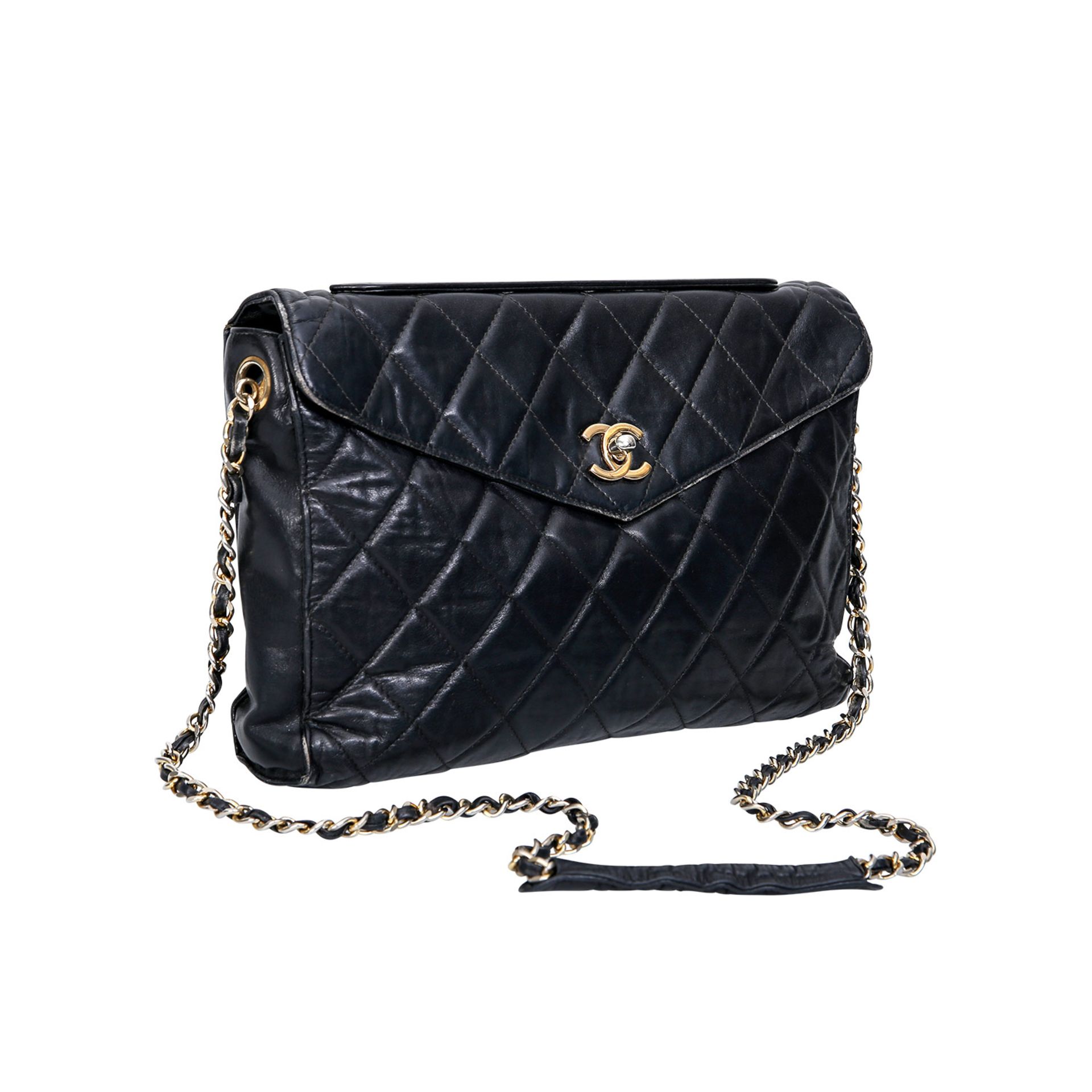 CHANEL VINTAGE Single Flap Bag, 70er Jahre.Schwarzes Nappaleder in Rauten gesteppt und wattiert, - Bild 2 aus 6