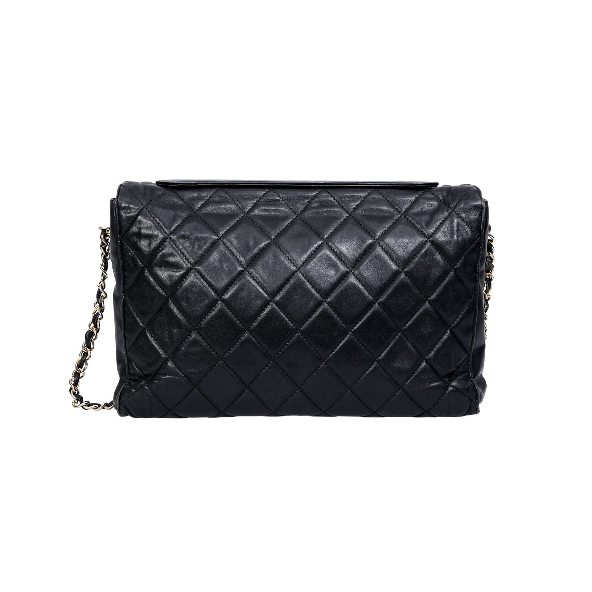 CHANEL VINTAGE Single Flap Bag, 70er Jahre.Schwarzes Nappaleder in Rauten gesteppt und wattiert, - Bild 4 aus 6