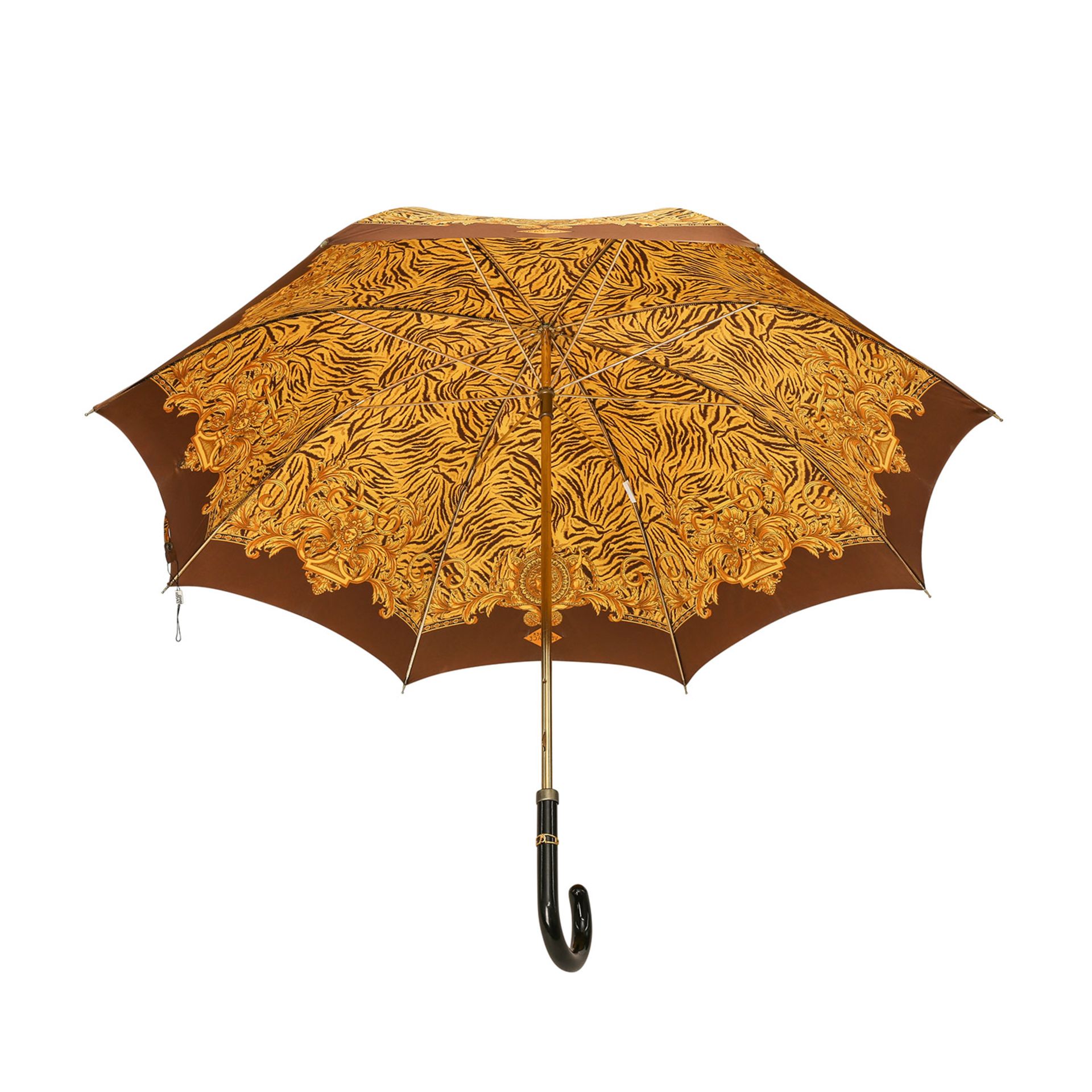 GIANNI VERSACE Regenschirm.Gold- und braunfarbener Tiger-Print mit goldfarbenen Barocken- - Bild 4 aus 5
