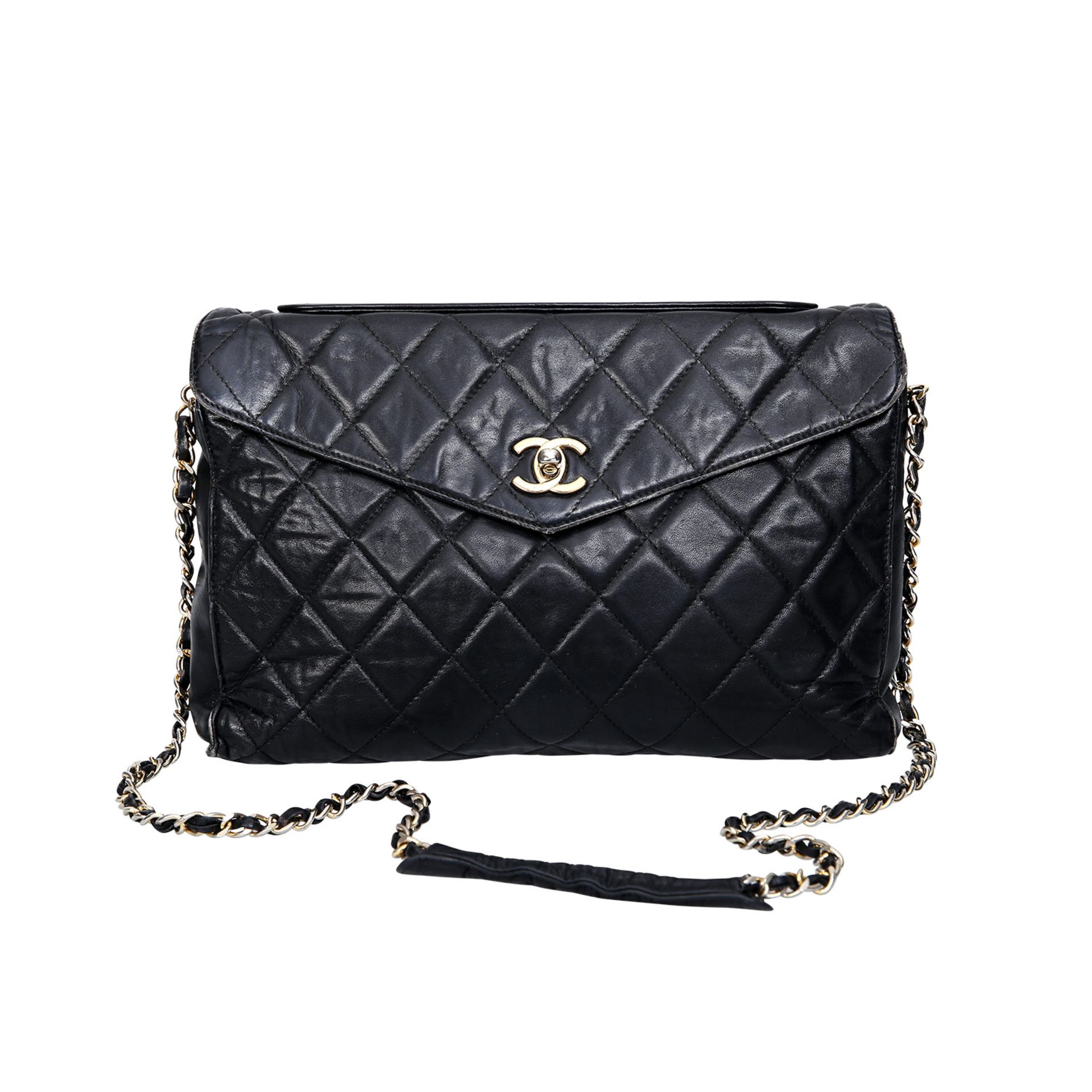 CHANEL VINTAGE Single Flap Bag, 70er Jahre.Schwarzes Nappaleder in Rauten gesteppt und wattiert,