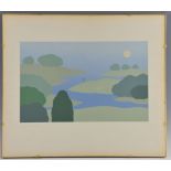 Julia Matcham (1933) artist proof landscape with figure signed in pencil 52cm x 58cm