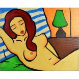 Modern reclining nude, acrylic on canvas, 39.5 x 32 in.