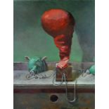 Julian Gordon Mitchell (British, b.1968), Abstract scientific equipment in red and green theme, with