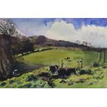 Howard Morgan RA (British, b.1949). 'Pencamfa', watercolour landscape depicting cows in a field,