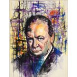 Orlando Acosta. Portrait of Winston Churchill, watercolour, signed verso, 54cm x 40cm