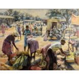 Attributed to Dorothy Colles (English, 1917-2003), oil on canvas, rural African market scene, signed