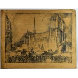 Sir Frank William Brangwyn RA RWS RBA (British, 1867-1956), trial etching on plywood depicting Notre