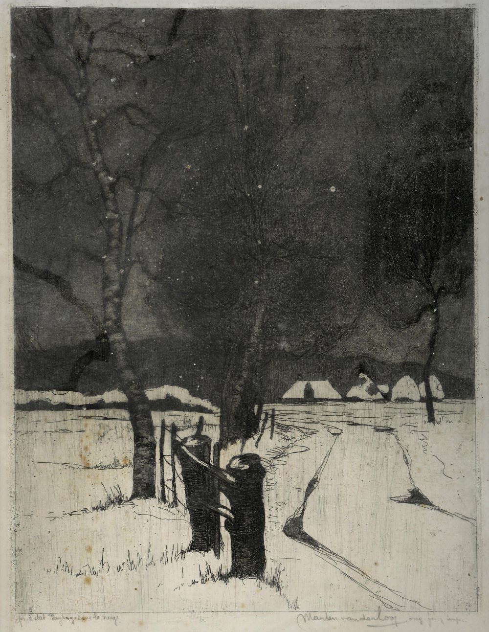 Marten van der Loo (Belgian, 1880-1920), landscape print signed in pencil, 42 x 31 cm .
