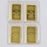Credit Suisse, 4 x 24 carat gold bars, marked 999.9, 40 gs total weight, numbered 687552, 3, 7 and 8