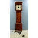 18th century mahogany 30-hour long case clock, the painted dial with Arabic numerals subsidiary date