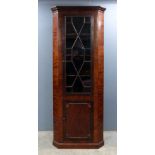 19th century mahogany floor standing corner cabinet with astragal glazed door over cupboard, 204cm x