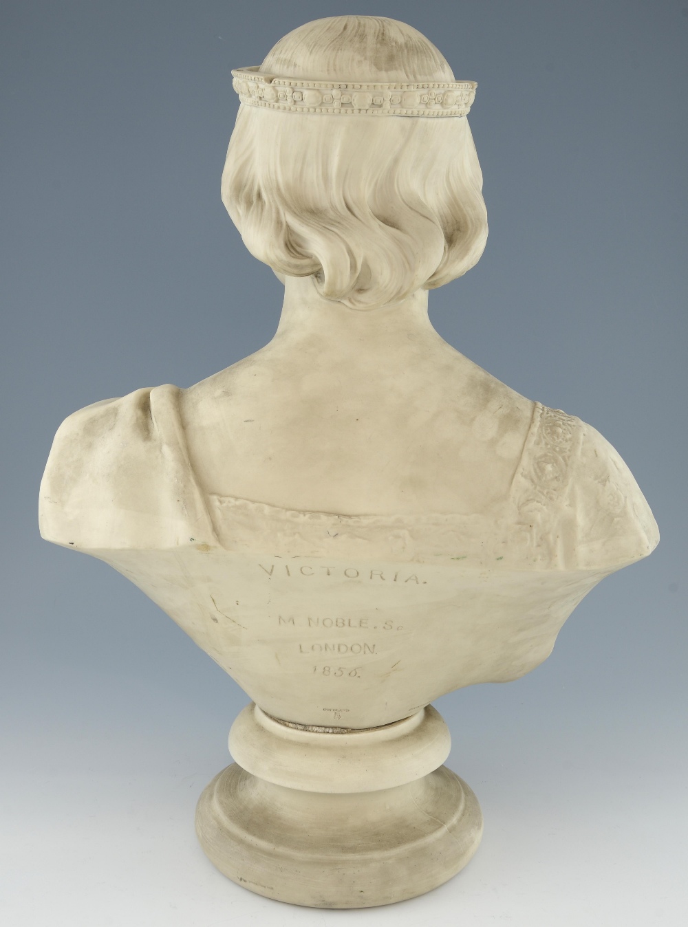 Copeland parian ware bust of Queen Victoria, on socle base, after M. Noble, 1856, 57cm high, . - Image 3 of 4