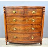 19th Century mahogany chest of two short over three long drawers to turned feet, 110 x 110 cm .