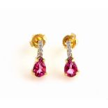 Pink sapphire and diamond earrings, Swiss cut diamonds, with pink pear cut sapphires, estimated