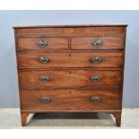 19th Century mahogany chest of two short and three long drawers on bracket base, 105 x 110 cm .