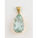 A vintage aquamarine pendant, the pear form stone of 10.14 carats, set in 15 ct gold, marks