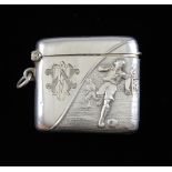 Edward VII silver vesta case, decorated with football players in action, by William J Holmes,