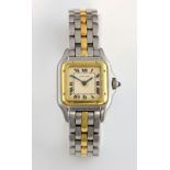 Cartier ladies Panthere wristwatch, square dial with Arabic numerals, stainless steel, gold case and