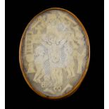 17th / 18th century horn oval snuff box with inset cover and base carved with the Garden of Eden and
